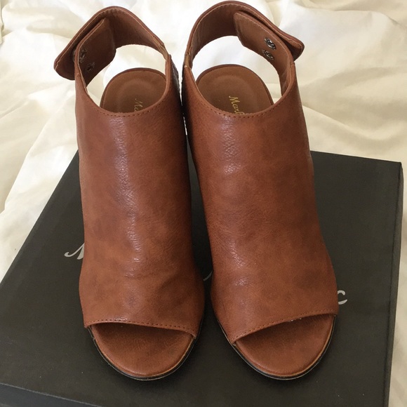 cognac peep toe booties